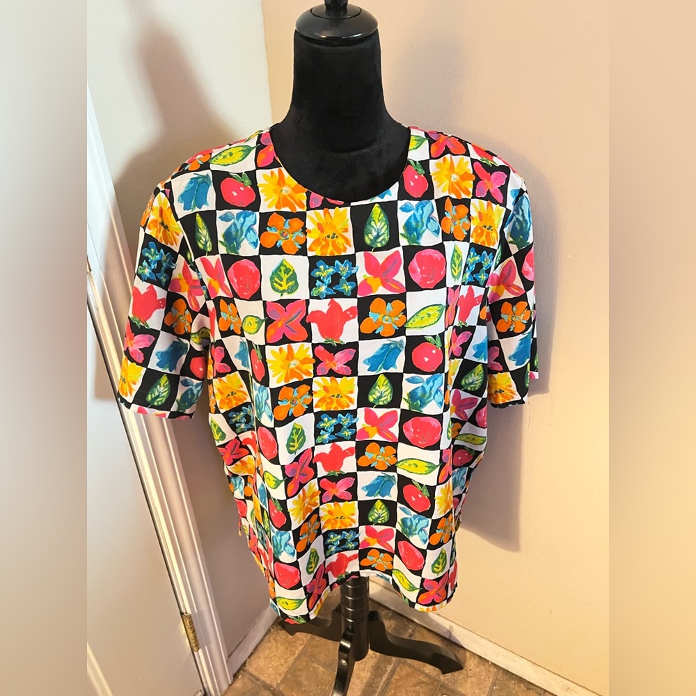 Ashley Stewart vintage shoulder pad office blouses [Size 20], fruit detail